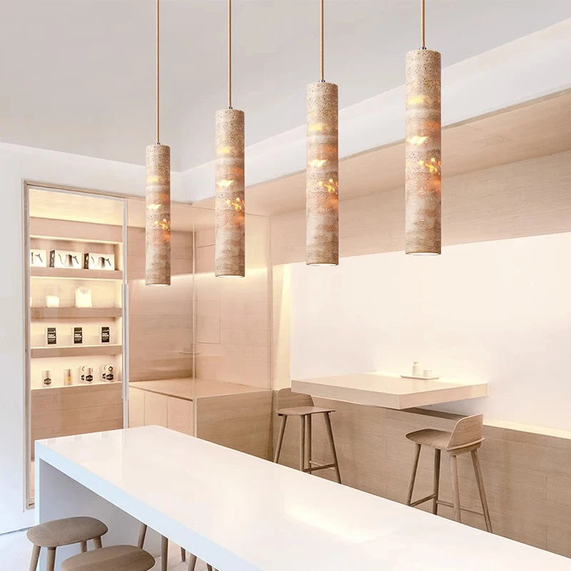 Suspension cylindrique LED en style marbre design - vue 4 sur 7