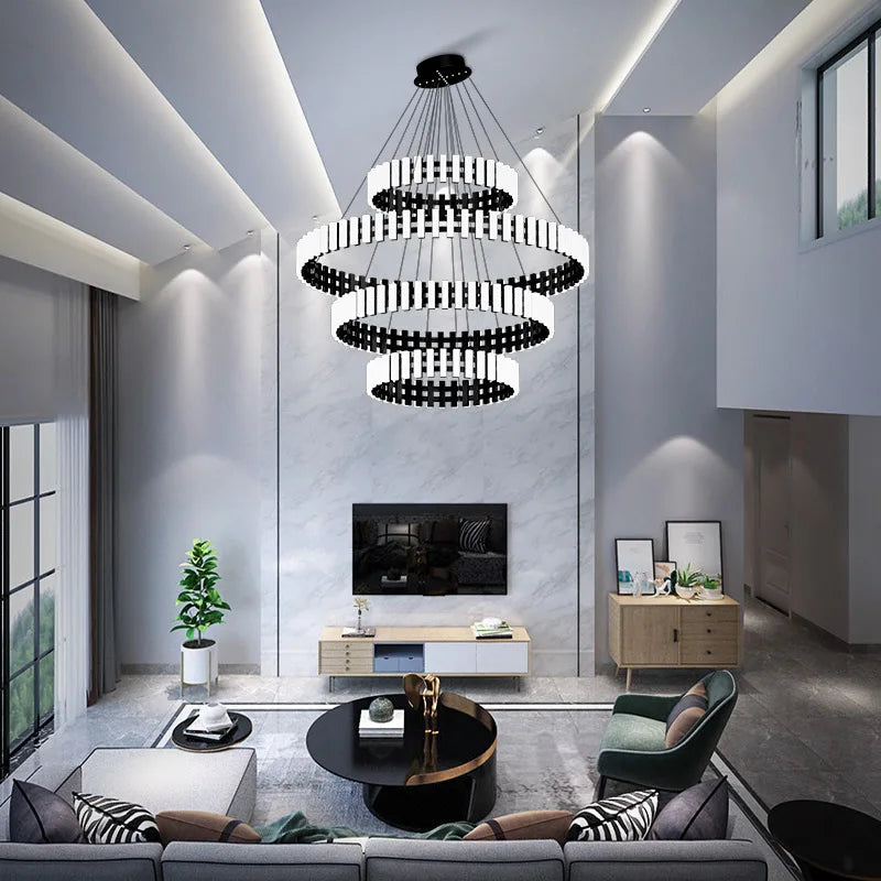 lustre à anneaux postmodernes duplex led design minimaliste intérieur - vue 4 sur 7