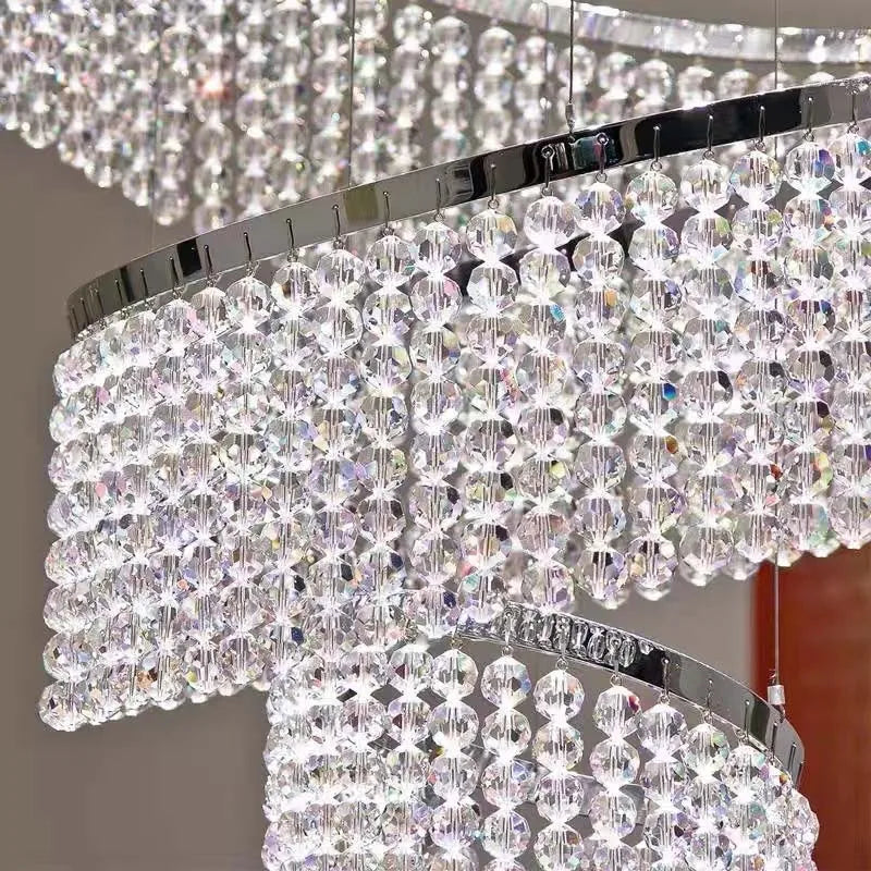 Escalier de luxe LED en Cristal lustre pour salon hall grand anneau moderne Cristal suspendu éclairage Chrome longue lampe d'intérieur - vue 6 sur 13
