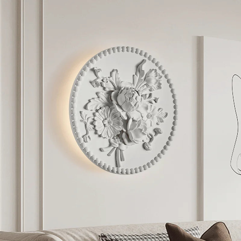 applique murale circulaire rétro abat-jour en verre blanc - vue 3 sur 12