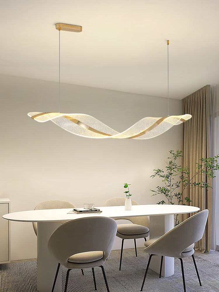 lustre nordique led moderne vague salon restaurant intérieur - vue 3 sur 8