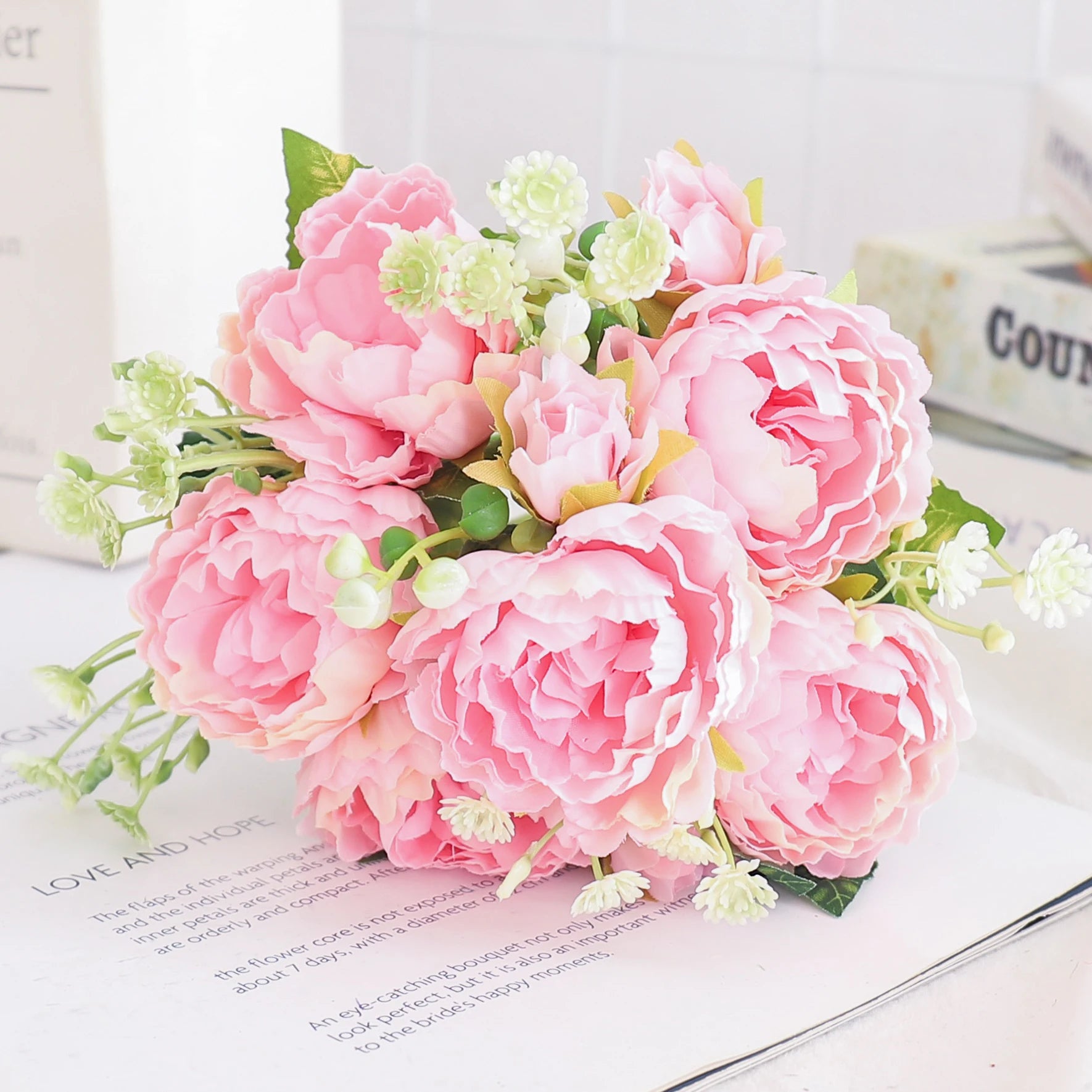 fleurs artificielles soie pivoine hortensia décoration mariage bouquet - vue 12 sur 40