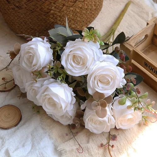 bouquet de roses artificielles en soie pour décoration intérieure - vue 11 sur 13