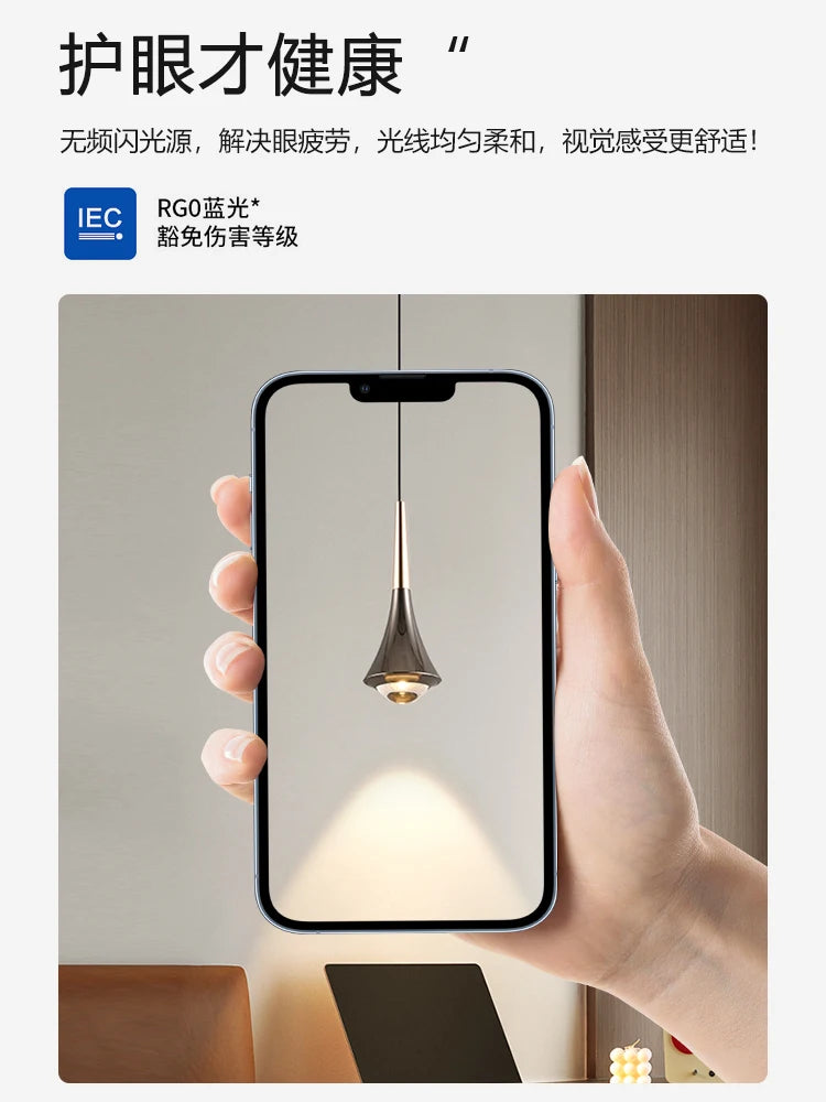 Bedroom bedside chandelier modern simple can lift creative light luxury main bed headlamp small chandelier restaurant chandelier - vue 3 sur 11