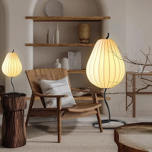 lampe de sol japonaise en soie design poire élégante et moderne - vue 2 sur 8