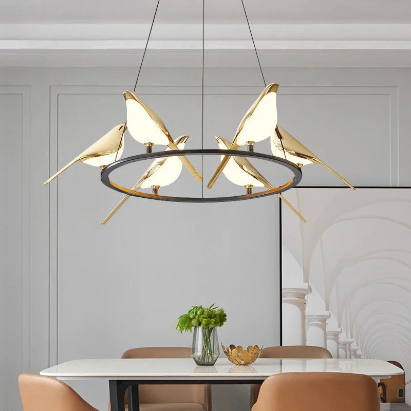lustre oiseau doré pour décoration intérieure style nordique - vue 4 sur 16