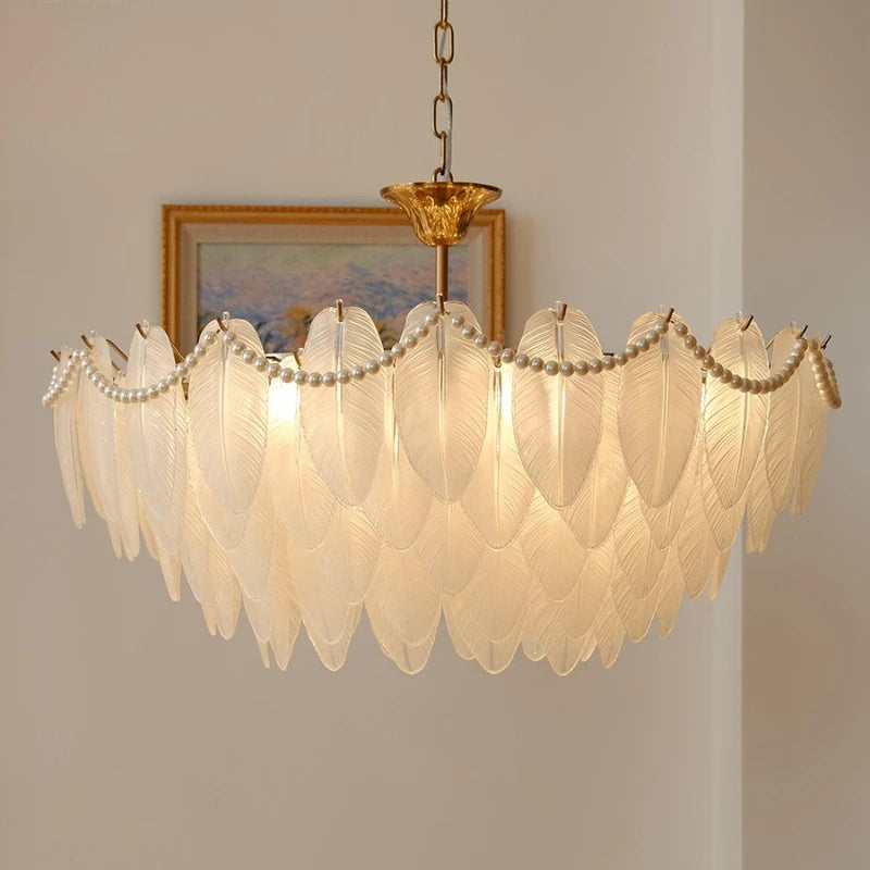 plafonnier de luxe en verre et plumes pour un éclairage décoratif intérieur - vue 1 sur 11