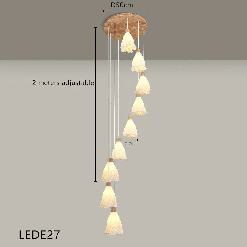 lustre long en bois massif style nordique pour villa - vue 9 sur 11