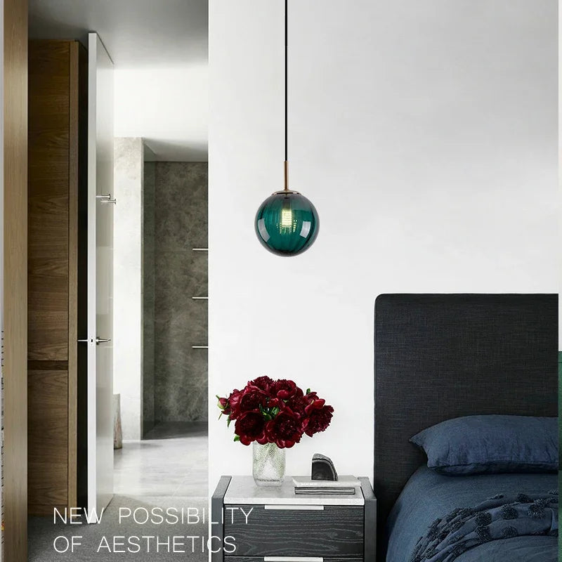 lustre moderne en verre design suspendu lumineux nordique - vue 6 sur 14