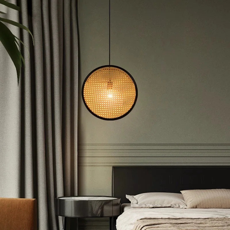2024 Japanese style Quiet Wind Restaurant Bar, Restaurant Island, Homestay Bedhead Vine Weaving Art Pendant Light - vue 6 sur 9