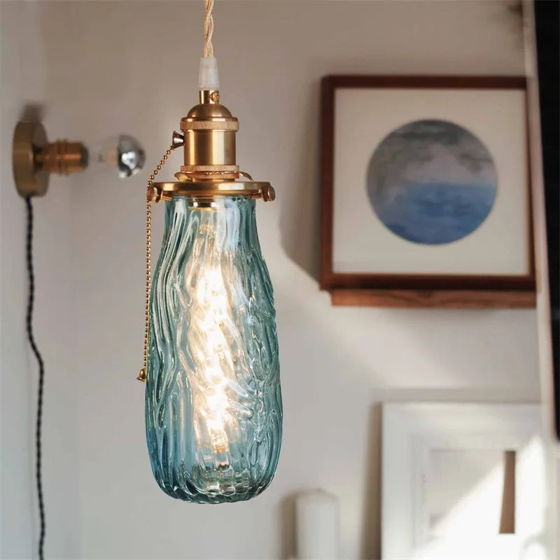 lustre nordique rétro en laiton avec interrupteur à tirage - vue 3 sur 12