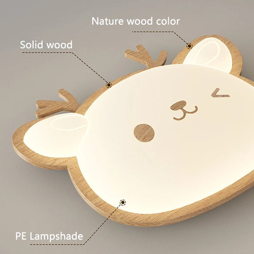 plafonnier nordique led en bois massif avec motifs de cerf et élan - vue 7 sur 9