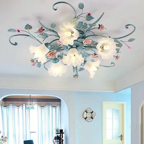 plafonnier led romantique style pastoral avec fleurs et herbe - vue 2 sur 10