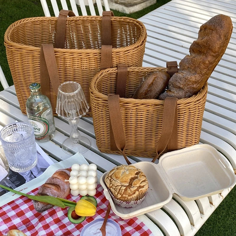 panier de pique-nique en osier pour rangement et courses - vue 5 sur 22