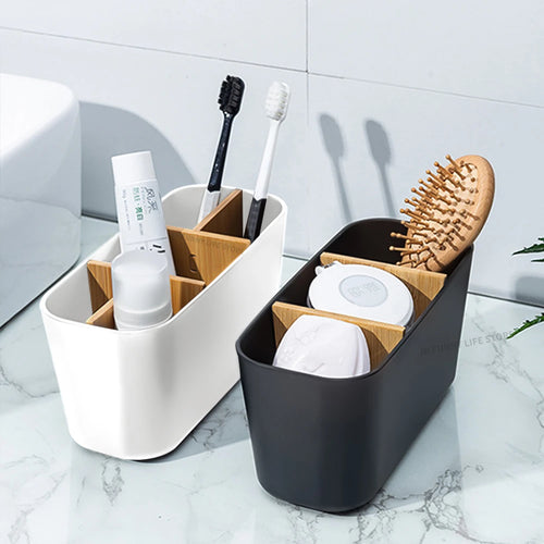 porte-brosse à dents en bambou et rangement accessoires salle de bain - vue 2 sur 11