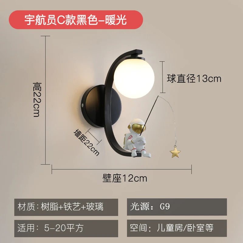 applique murale dessin animé astronaute lampe led pour enfants - vue 11 sur 13