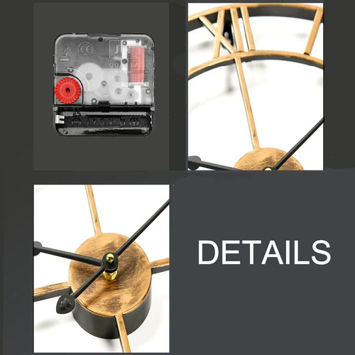 horloge murale rétro en métal creux style 3D avec chiffres romains - vue 6 sur 6