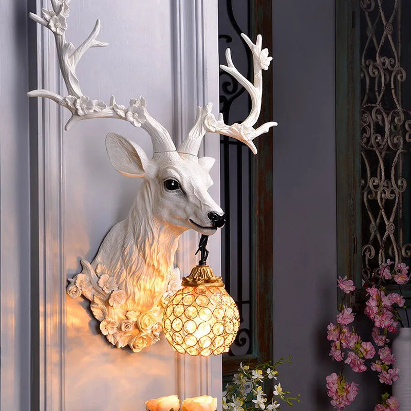 lampe de cerf vintage en résine avec abat-jour de luxe - vue 4 sur 6