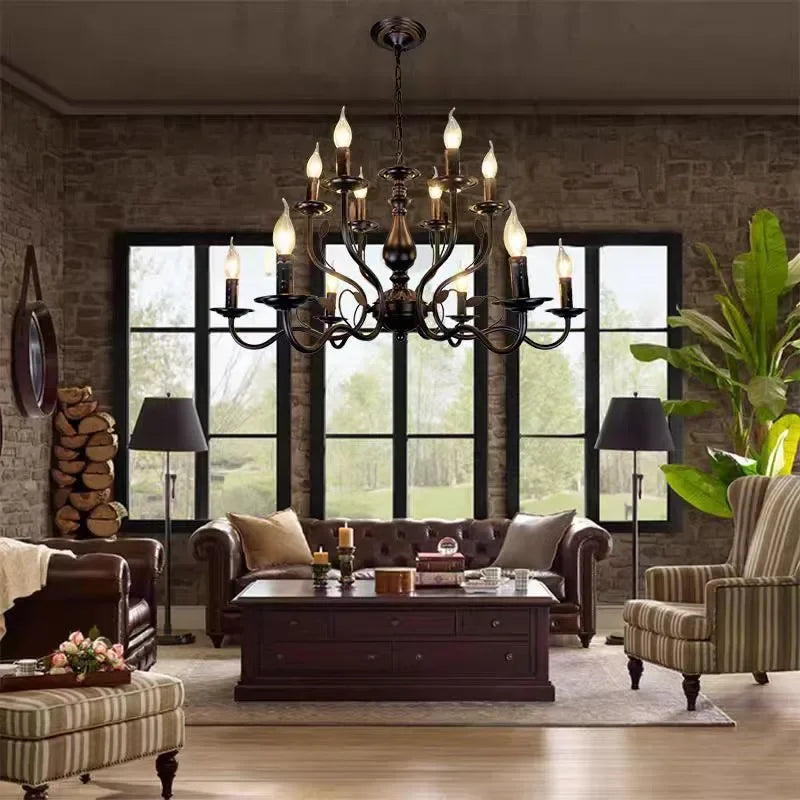 lustre rétro industriel en fer imitation bougie pour décoration intérieur - vue 4 sur 11