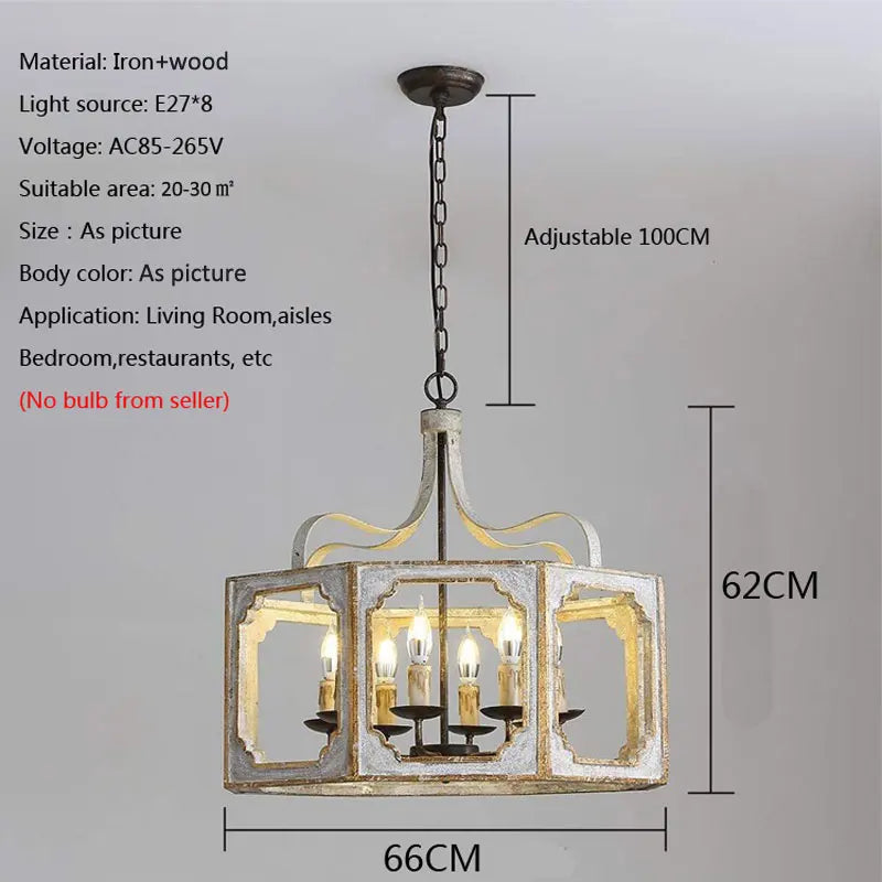 lustre rétro américain en bois massif pour villa vintage - vue 7 sur 7