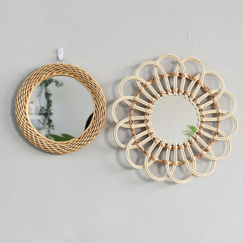 miroirs décoratifs rétro en rotin faits main pour décoration murale - vue 2 sur 6