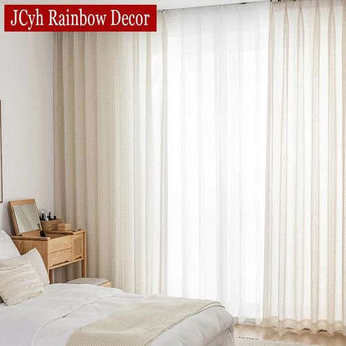 Voilage style lin translucide pour salon chambre fenêtre - vue 3 sur 7