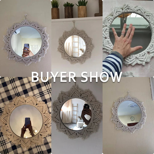 miroir mural en macramé décoration intérieure style bohème - vue 7 sur 11