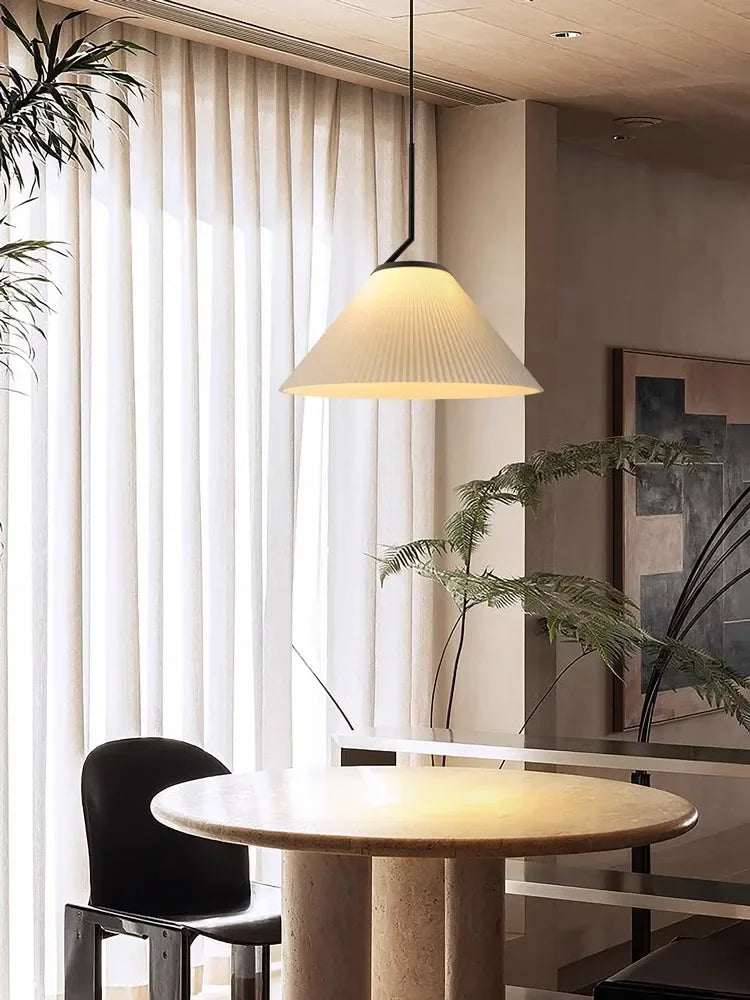 Nordique Plissé Crème PENDENTIF LED Lumière Pour Salon Cuisine Restaurant Lustre Loft Suspension Lustre Décoration de La Maison - vue 6 sur 7