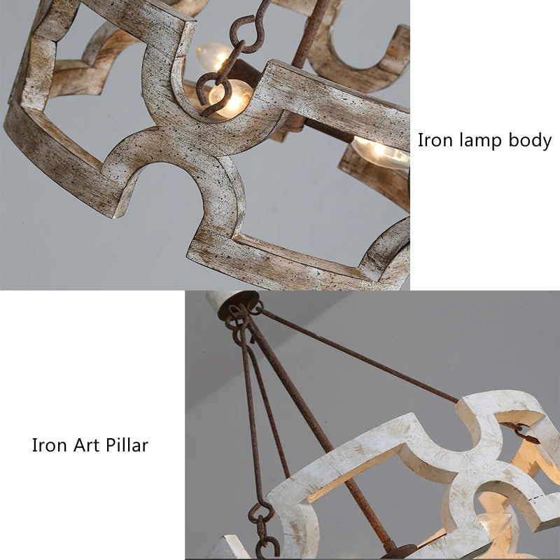 Créatif américain Rural bois lustre lumière salon salle à manger couloir magasin de vêtements boutique Restaurant suspension lampe - vue 6 sur 8
