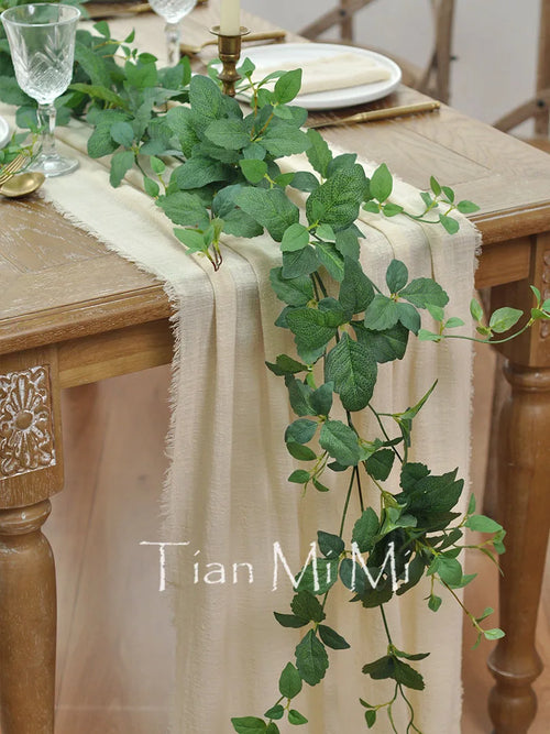 Chemin de table coton gaze rétro décoration mariage - vue 5 sur 7
