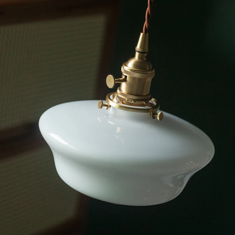 Suspension nordique moderne douille en cuivre abat-jour en verre blanc chambre salon suspension LED luminaires - vue 5 sur 30