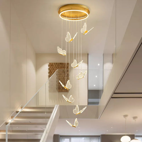 lustre d'escalier moderne acrylique forme de papillon Duplex salon salle à manger Art LED lustre d'escalier lustre en cristal - vue 2 sur 13