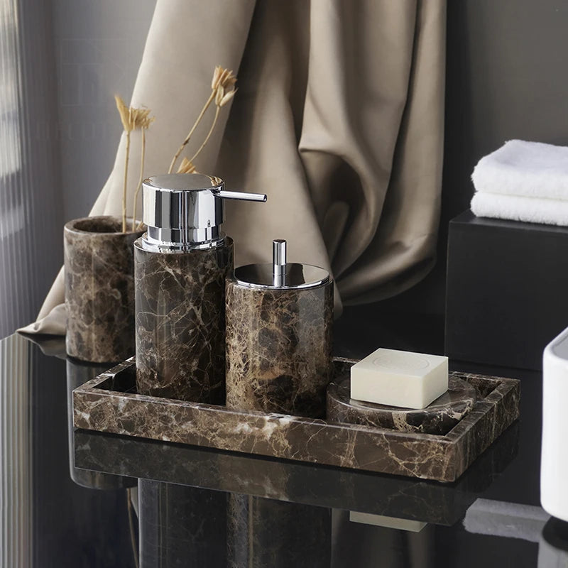 accessoires de salle de bain en marbre naturel ensemble luxe - vue 4 sur 27