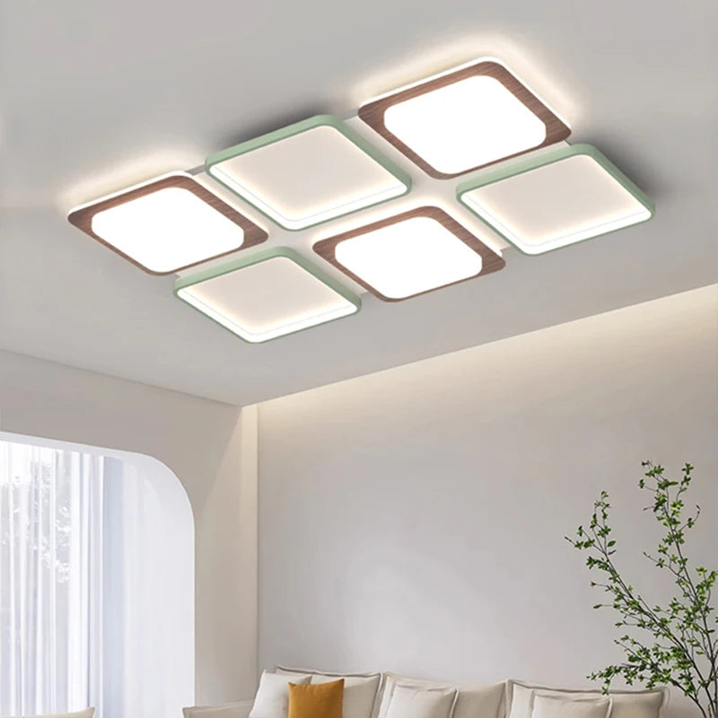 lampe de salon minimaliste carrée à grains de bois - vue 2 sur 18