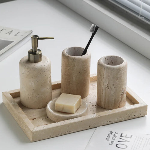 ensemble d'accessoires en marbre pour salle de bain - vue 2 sur 8