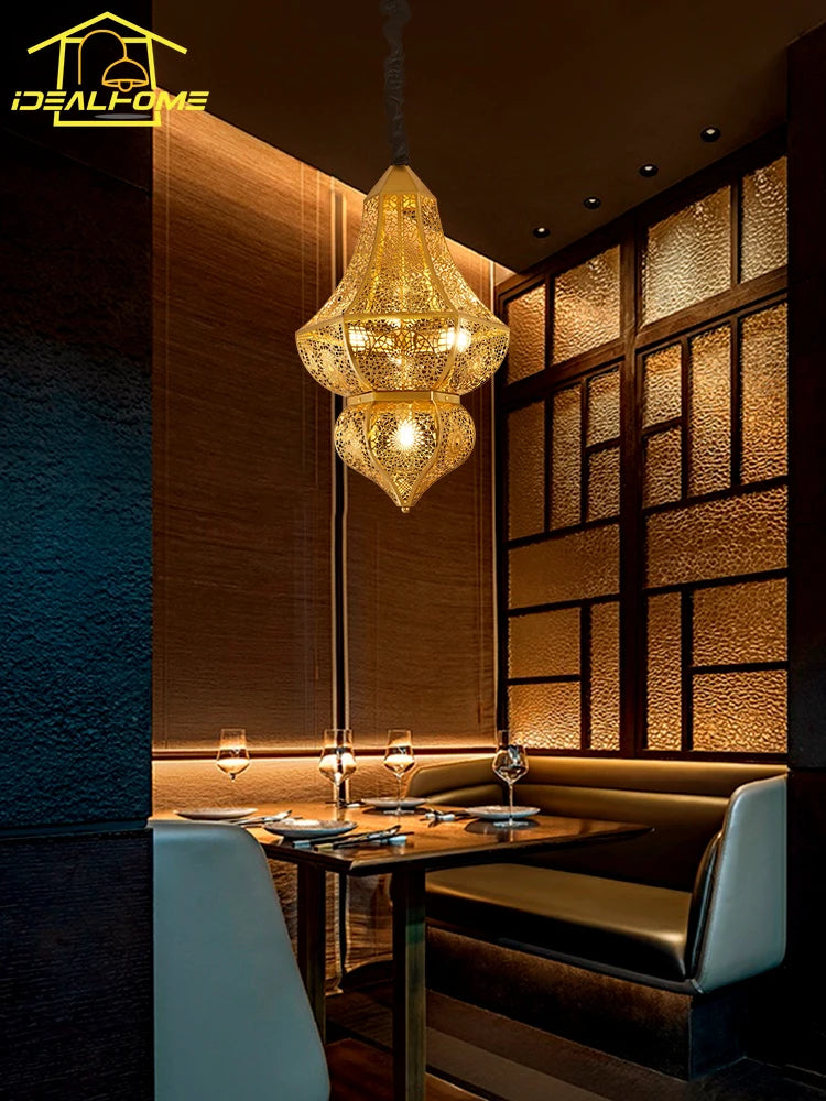 suspension vintage asiatique design doré pour bar et restaurant - vue 5 sur 8