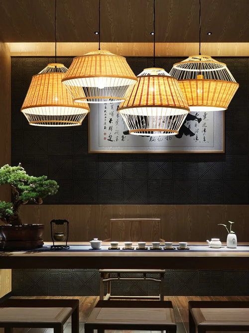 suspension luminaire en bambou pour restaurant hôtel - vue 4 sur 11