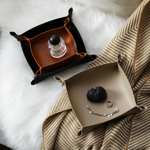 plateau de rangement en cuir pour dés bijoux et clés - vue 2 sur 14