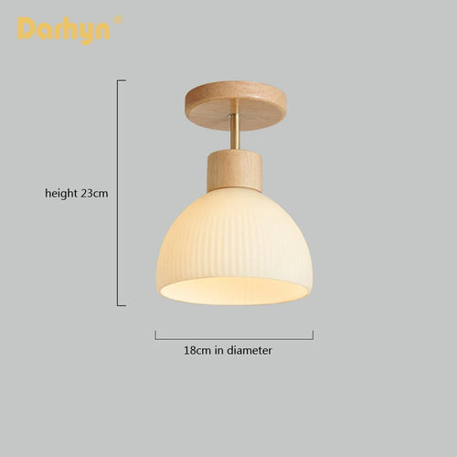 lustre en bois simple avec abat-jour en verre - vue 5 sur 12