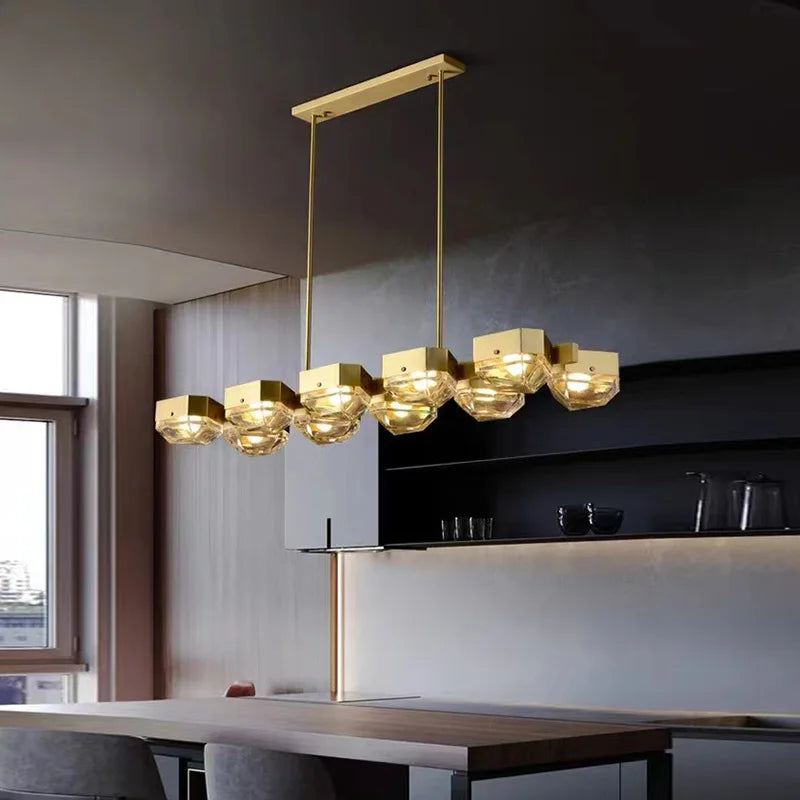 led décorative en cuivre avec suspension réglable pour salon - vue 3 sur 14