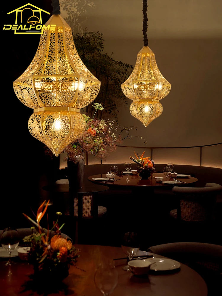 suspension vintage asiatique design doré pour bar et restaurant - vue 3 sur 8