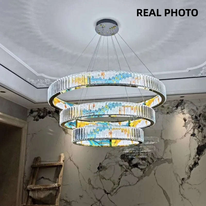 lustre led dimmable moderne en acier cercle décoratif - vue 5 sur 14