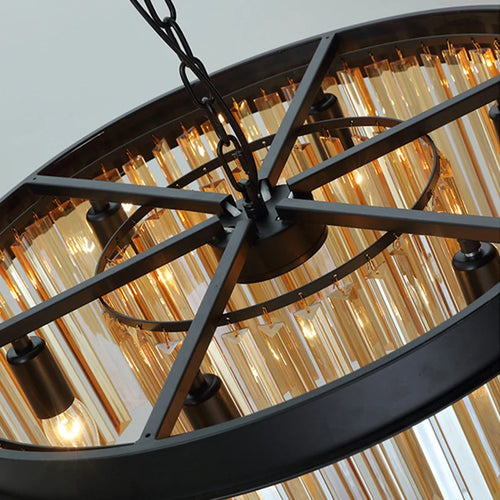 lustre rond en cristal de luxe avec lampes dorées - vue 4 sur 7