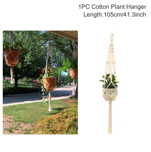 paniers suspendus en macramé pour plantes décoratives à accrocher - vue 16 sur 19