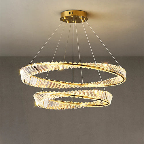 Lustre Led en cristal moderne pour salle à manger salon cuisine chambre plafond suspension lampe or télécommande suspension - vue 4 sur 16