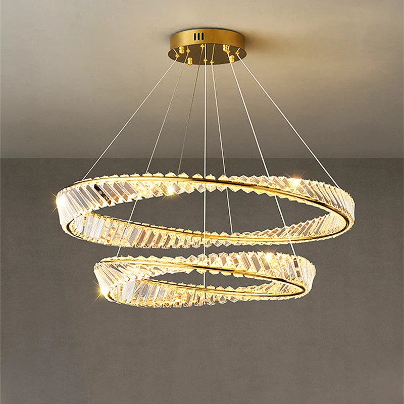 Lustre Led en cristal moderne pour salle à manger salon cuisine chambre plafond suspension lampe or télécommande suspension - vue 3 sur 16