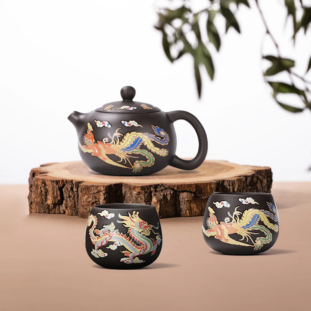 Théière argile yixing dragons phoenix style gongfu artisanal - vue 5 sur 7
