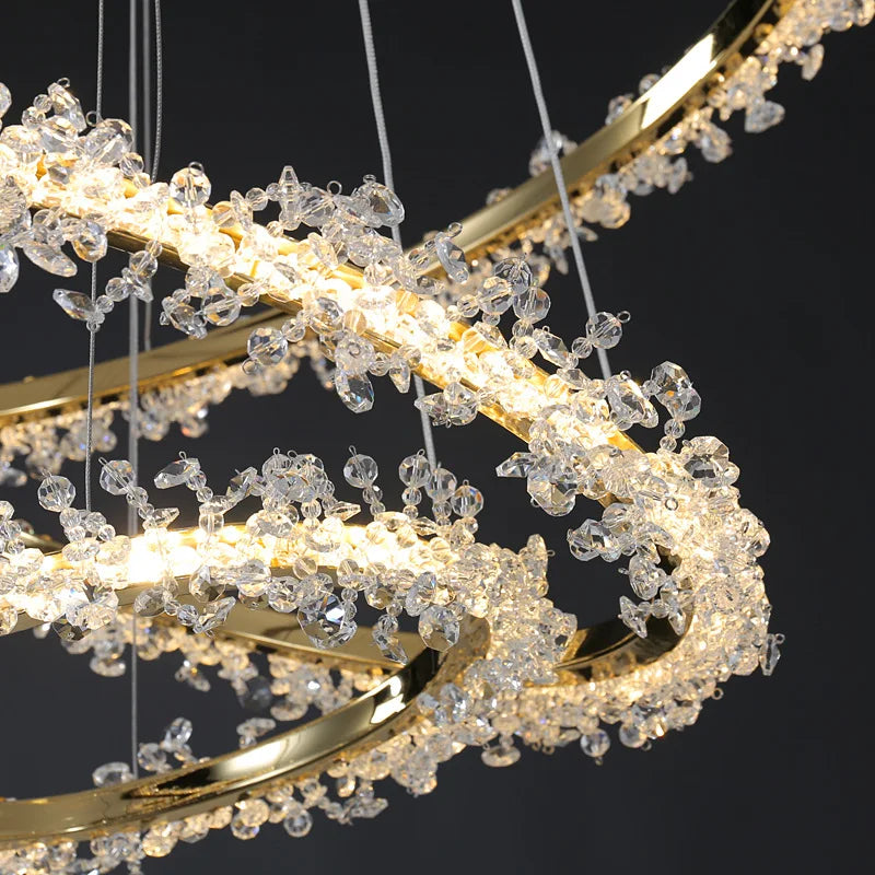 lustre moderne de luxe en cristal éclairage led annulaire variable - vue 6 sur 17