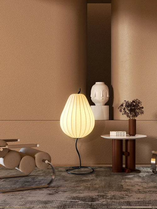 lampe de sol japonaise en soie design poire élégante et moderne - vue 5 sur 8