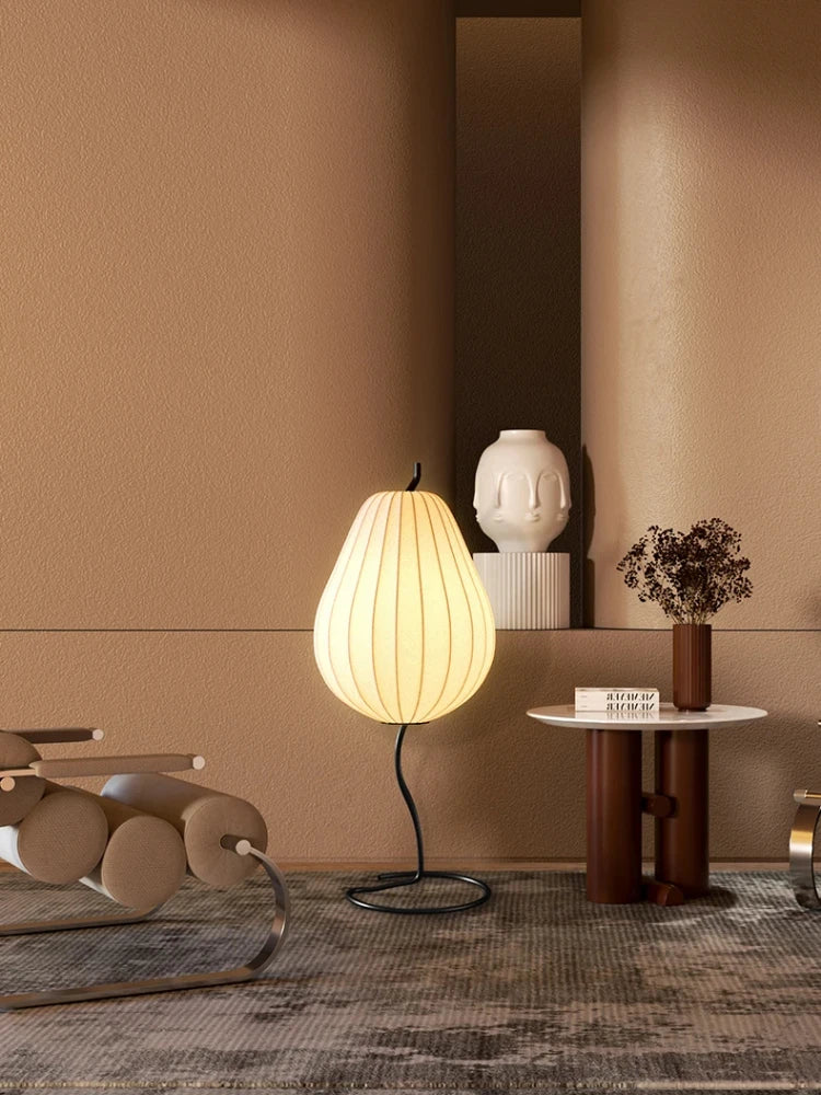 lampe de sol japonaise en soie design poire élégante et moderne - vue 5 sur 8